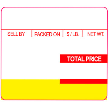ISHIDA V47U01 Printing Scale Label, 64 x 47mm, RED/YELLOW UPC, 12 Rolls of 800 Labels